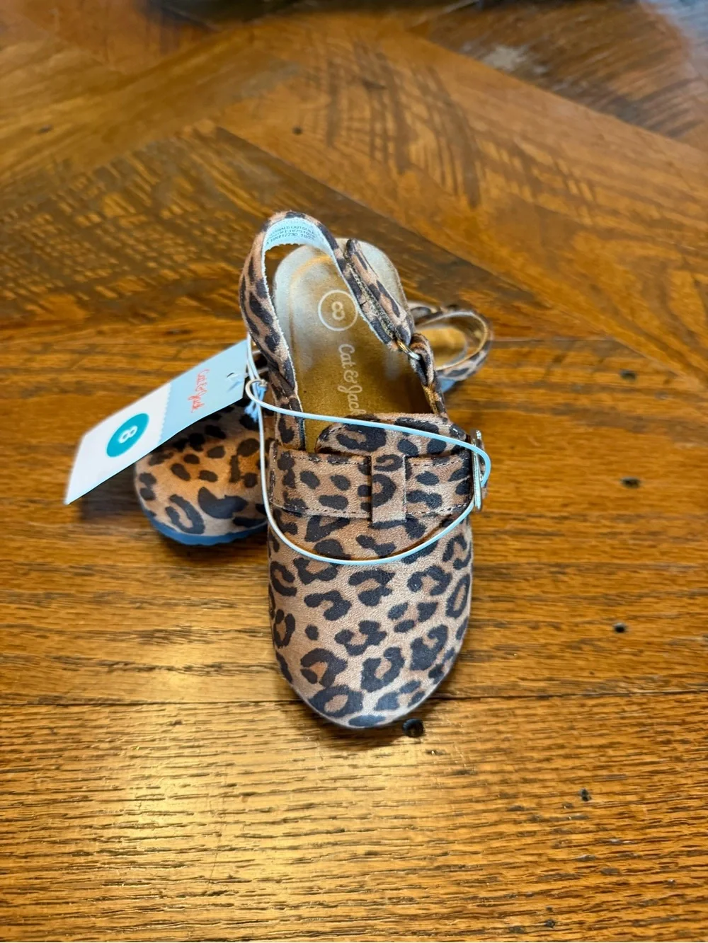 Cat & Jack Girls' Leopard Print Mary Jane Shoes - Brown & Black Sz 8- adjustable
